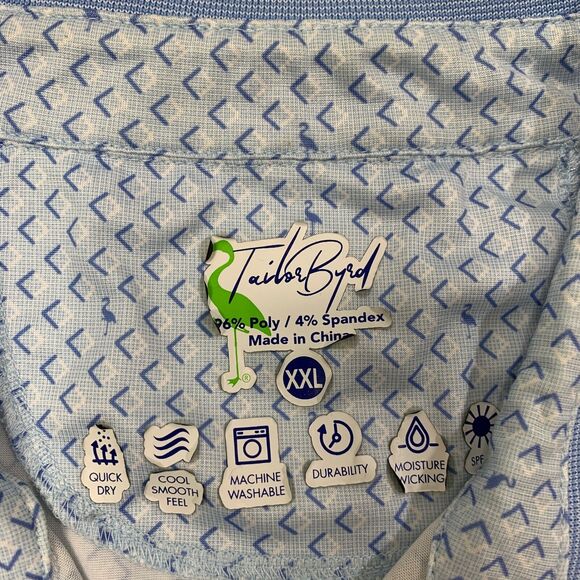 Tailorbyrd Shirt Mens XXL Copen Blue Quick Dry Smooth Stretch Performance Golf - Picture 3 of 8